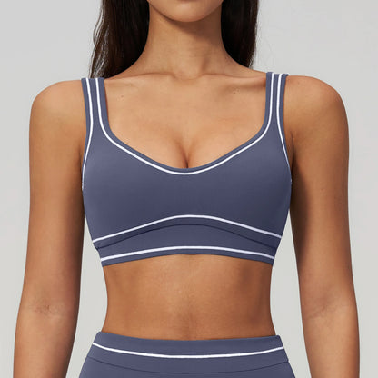 Color Contrast Yoga Bra Women Breathable Gym Fitness Bra Shockproof Sports Underwear Female Workout Bra Push Up Cycling Crop Top