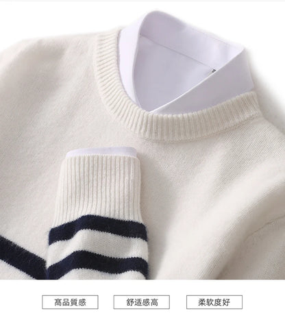 DjzDsm Autumn And Winter Men's Round-neck Sweaters 100% Merino Wool Pullovers Casual Knitted Shirts Soft And Warm Men's Tops