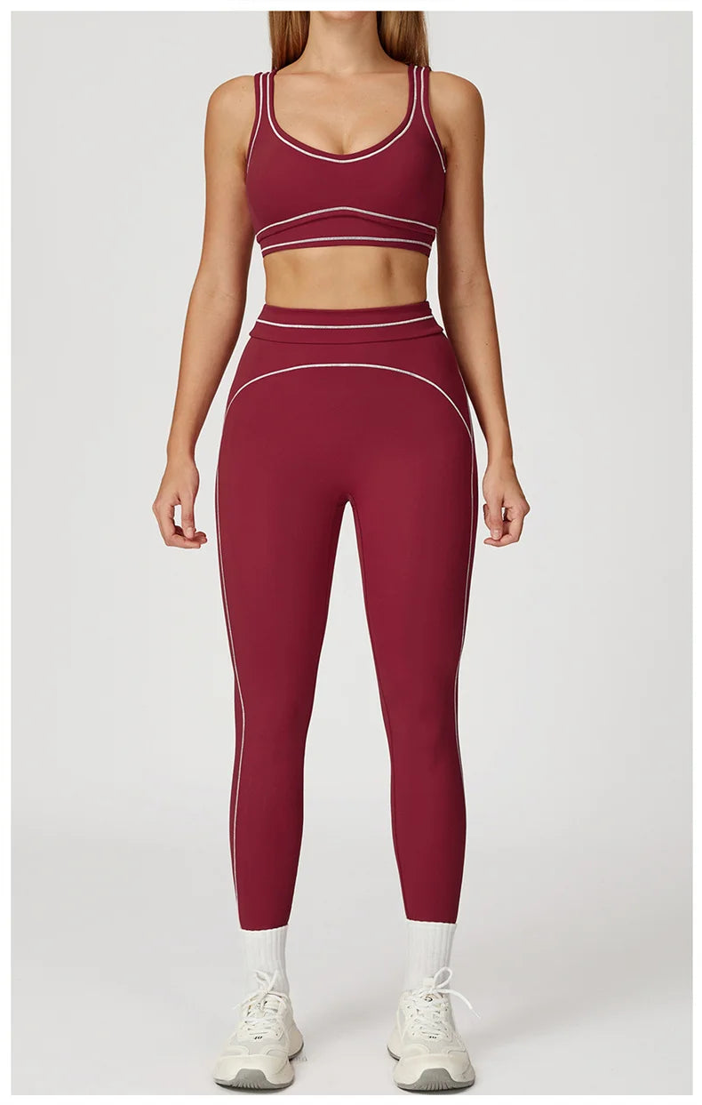 TRY TO BN Women's Tracksuit Sport Bra Yoga Set Contrasting Color High Waist Leggings Fitness Two Pieces Suit Running Gym Clothes
