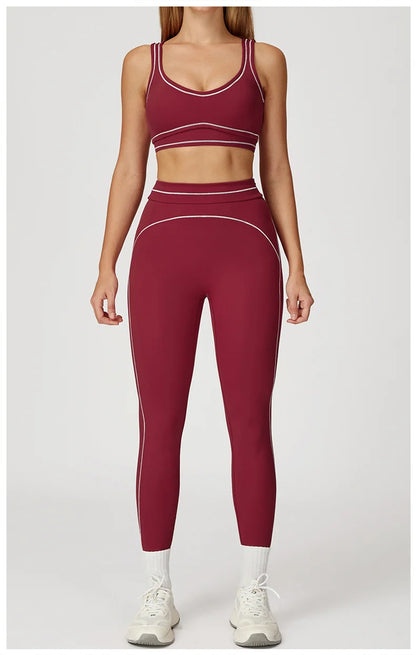 TRY TO BN Women's Tracksuit Sport Bra Yoga Set Contrasting Color High Waist Leggings Fitness Two Pieces Suit Running Gym Clothes