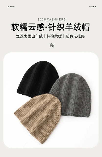 DjzDsm New Autumn/Winter Men's High-end 100% Goat Cashmere Pullover Hat With Elastic Knitted Warm Hat