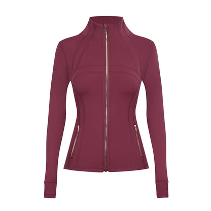 Personalized LOGO custom women's gold zip jacket tight stand-up collar quick-drying fitness running yoga suit 41-color S-3XL top