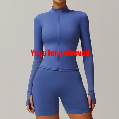 Yoga Shirts For Women Zipper Long Sleeve Fitness Jacket Running Gym Clothes Workout Dry Fit Breathable High Elastic Sports Top