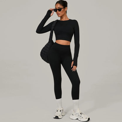 SWELTERING Yoga Suit Women Tracksuit 2PCS Sports Set Fitness Set Quick-Drying Gym Set Running Workout Long Sleeve Yoga Clothing