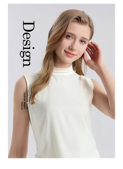 SuyaDream. Women Solid Tanks, 92%Real Silk, Mock Neck, Sleeveless Chic T Shirt, 2025 Solid Summer Vests