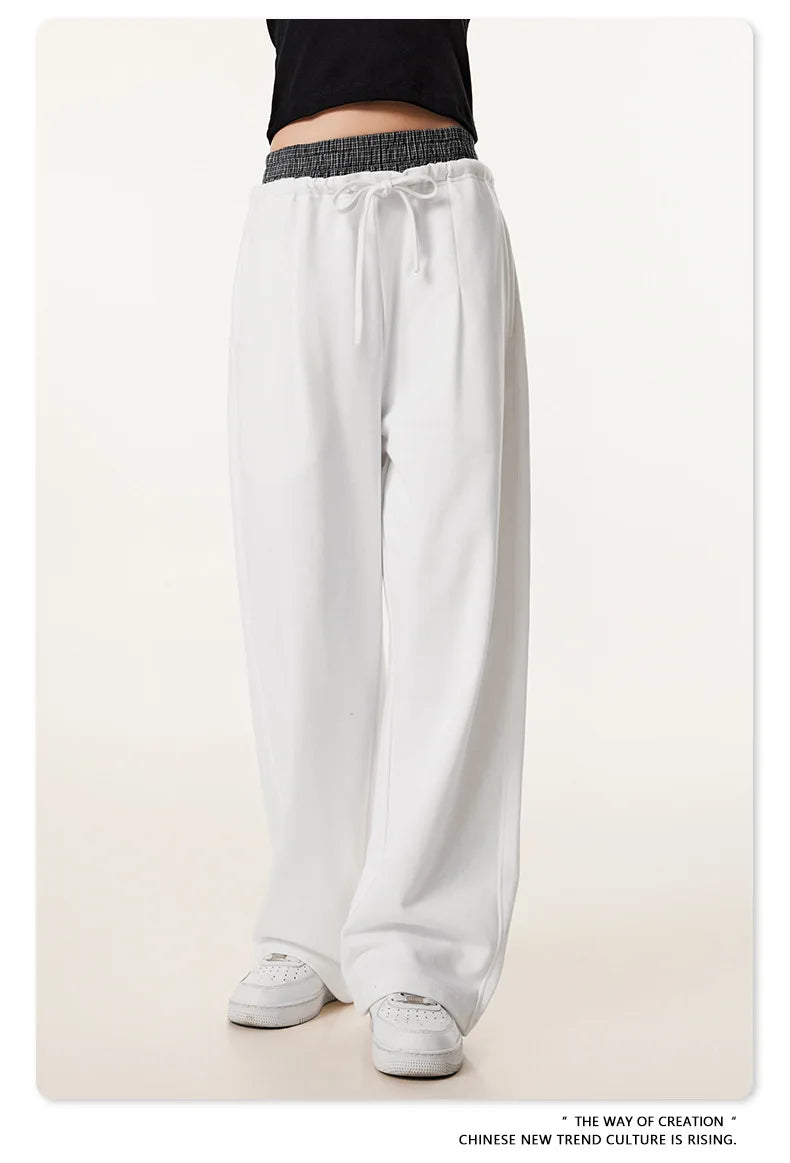 Custom LOGO Men's 2025 Summer 280G American Neutral Wind Splicing Double Waist Wide Leg Pants Sports Straight Couple Sweatpants