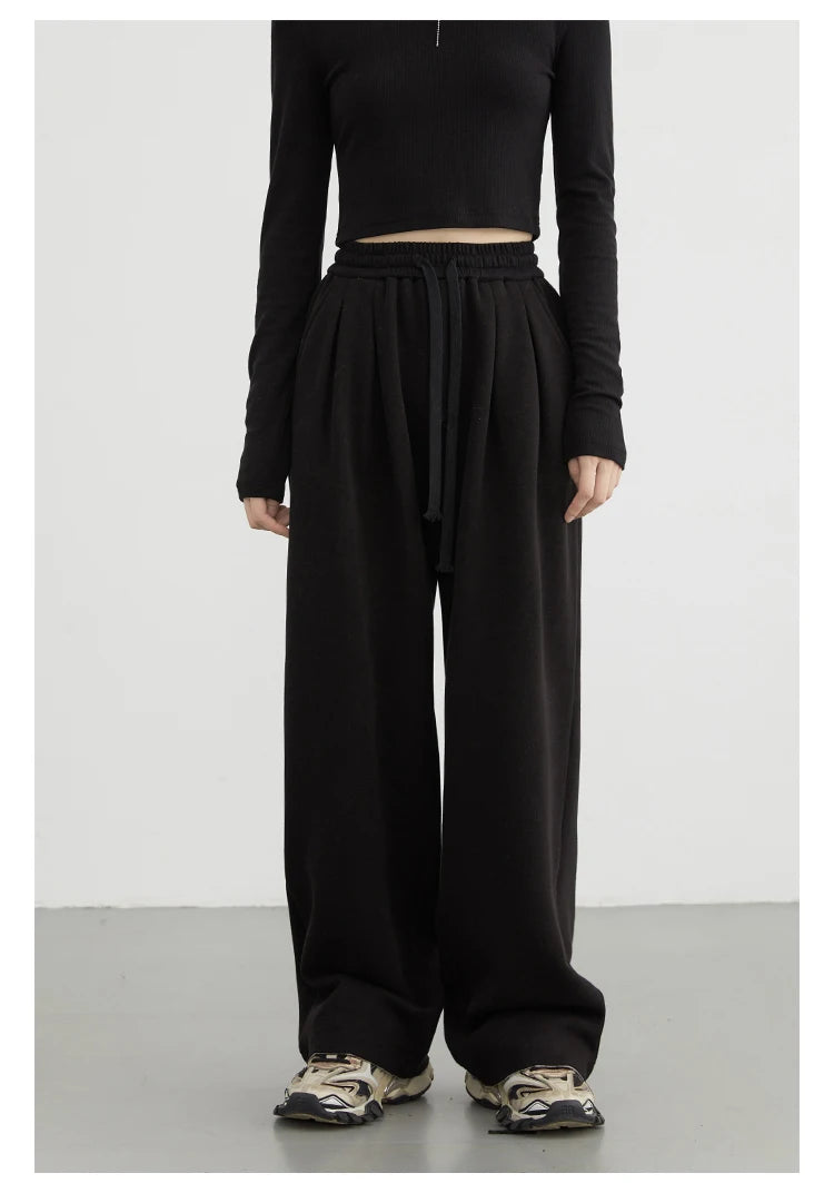 CHIC VEN Women's Pant Streetwear Solid Loose New Drawstring Sports Casual Trousers High Waisted Pants Autumn Winter 2025