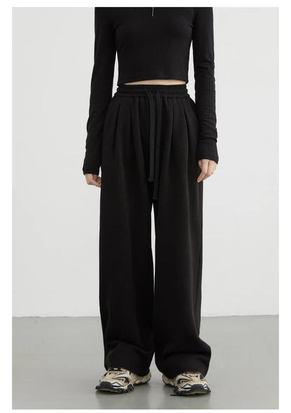 CHIC VEN Women's Pant Streetwear Solid Loose New Drawstring Sports Casual Trousers High Waisted Pants Autumn Winter 2025