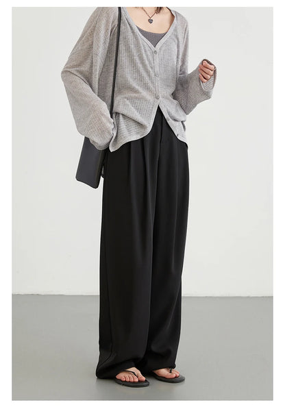 CHIC VEN Women Pants New Casual High Waisted Female Pleated Trousers Drooping Wide Leg Long Pant Office Lady Spring Summer 2025