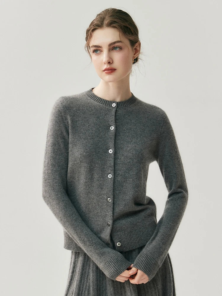 CHICUU Autumn Winter Women Thick O-neck Cardigan Basic Simple 100% Cashmere Sweater Solid Long Sleeve Cardigan Coat Knitwear