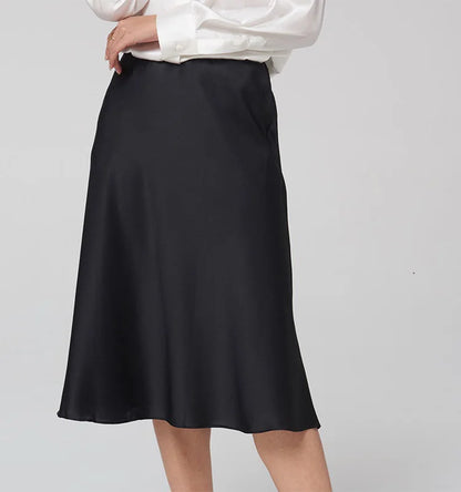 SuyaDream Silk Skirt for Woman 93%Silk 7%Spandex Solid A-line 2025 Spring Summer Chic Mid Skirts