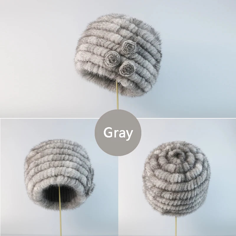 New fashion Genuine real natural women's knitted Mink Fur Hat  hand made knit Fashion Winter Headgear  brimless cap