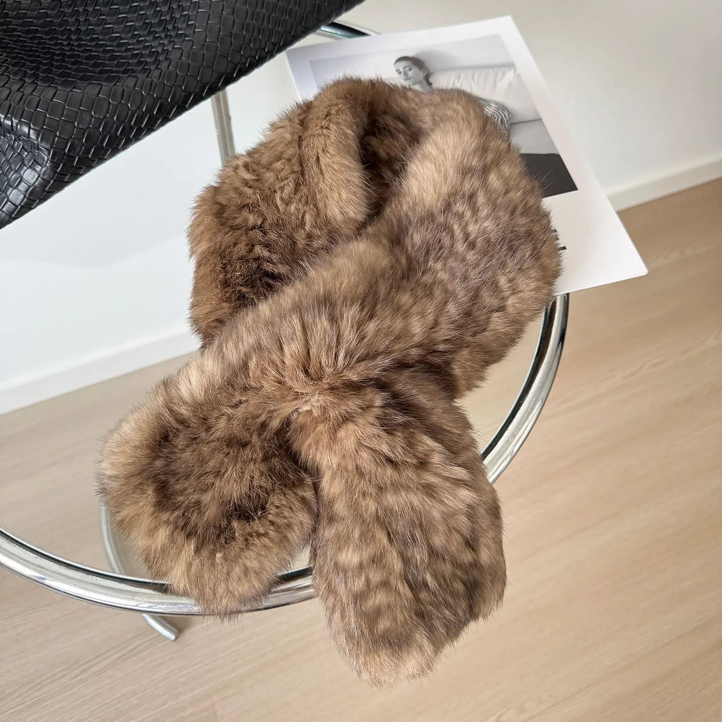 Korean-quality sable color scarf Real rabbit fur scarves women's autumn and winter versatile woven sable hair scarf, fur collar