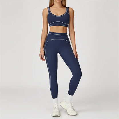 TRY TO BN Women's Tracksuit Sport Bra Yoga Set Contrasting Color High Waist Leggings Fitness Two Pieces Suit Running Gym Clothes