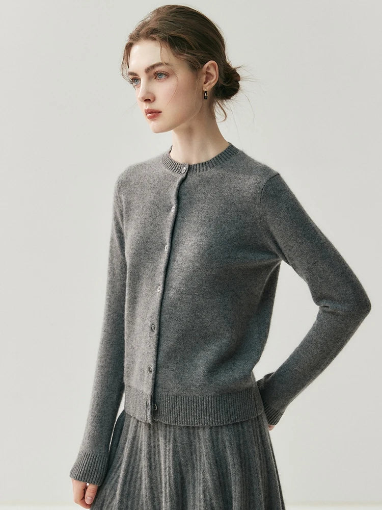 CHICUU Autumn Winter Women Thick O-neck Cardigan Basic Simple 100% Cashmere Sweater Solid Long Sleeve Cardigan Coat Knitwear
