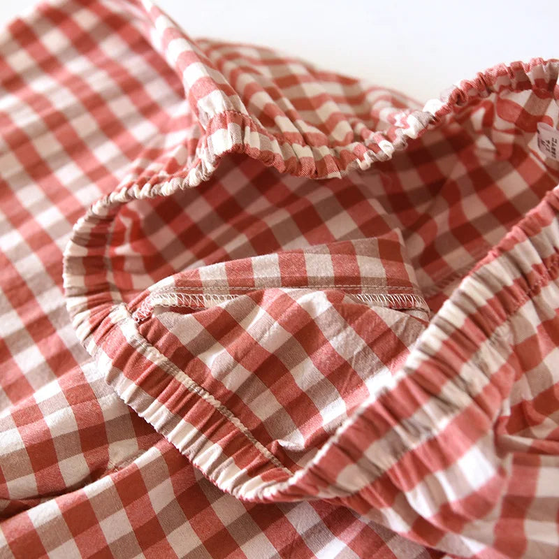 2026 New Japanese Spring and Autumn Couple Pajama Set 100% Cotton Men's and Women's Plaid Long Sleeve Two Piece Home Furnishing