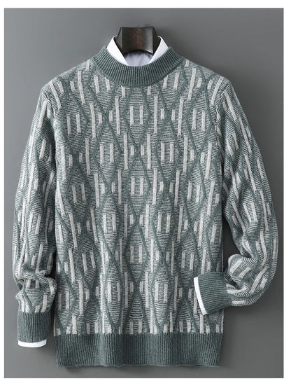 New 100% Pure Wool Cashmere Men's Mock-Neck Pullover Autumn And Winter Color Matching Top Casual Thick Fashion Large Size Jacket