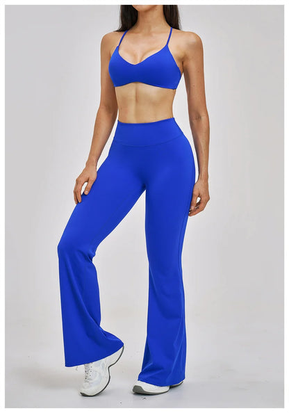 TRY TO BN Women's Tracksuit 2 Pieces Yoga Set Back Y Bra High Waist Leggings Flare Fitness Sportwear Workout Running Gym Clothes