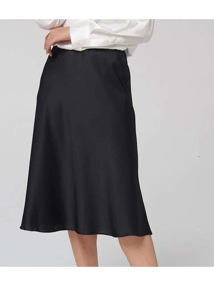 SuyaDream Silk Skirt for Woman 93%Silk 7%Spandex Solid A-line 2025 Spring Summer Chic Mid Skirts