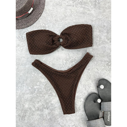 Wrinkled Bandeau High Cut Bikini Women Swimwear Female Swimsuit Two-pieces Bikini set Strapless Bather Bathing Suit Swim V3367