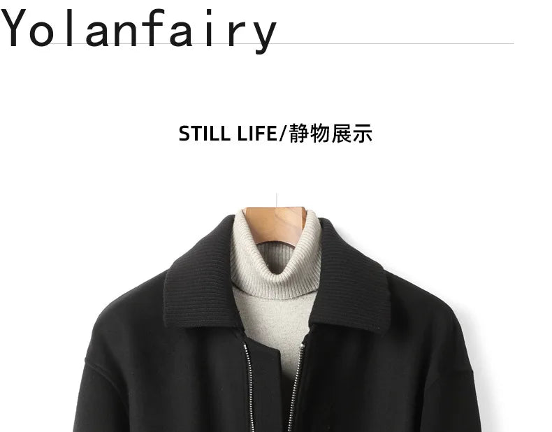 YOLANFAIRY 2025 Light Luxury 95% Wool 5% Cashmere Coats for Men Fashion Woolen Jacket Man Clothing Detachable Lapel Wool Coat