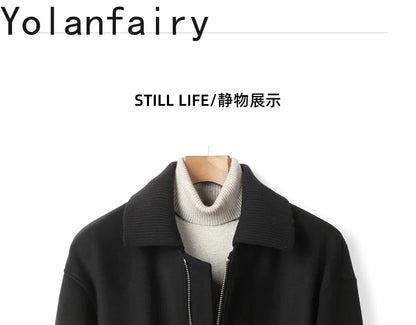 YOLANFAIRY 2025 Light Luxury 95% Wool 5% Cashmere Coats for Men Fashion Woolen Jacket Man Clothing Detachable Lapel Wool Coat