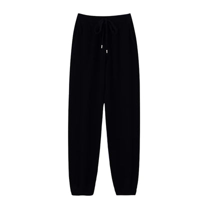 2024 Autumn And Winter New 100% Pure Wool Flat Small Foot Pants Women Loose High Waist Lean Knitted Cashmere Bunched Foot Pants