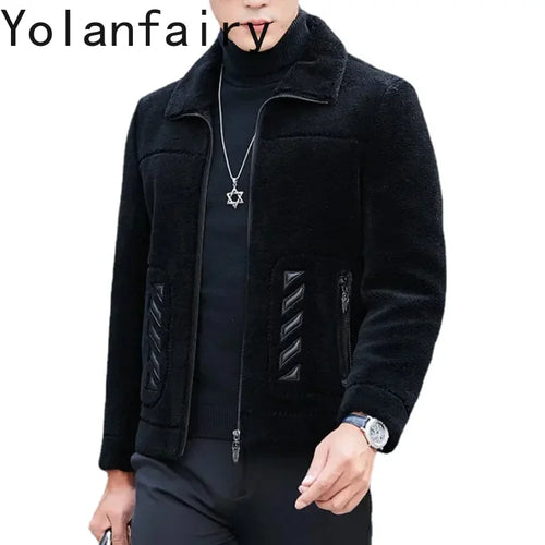 YOLANFAIRY Genuine Leather Men Sheep Sheared Grain Lamb Fur Coat Men Real Woolen Jackets Men's Clothing Mens Fur Jacket Coat