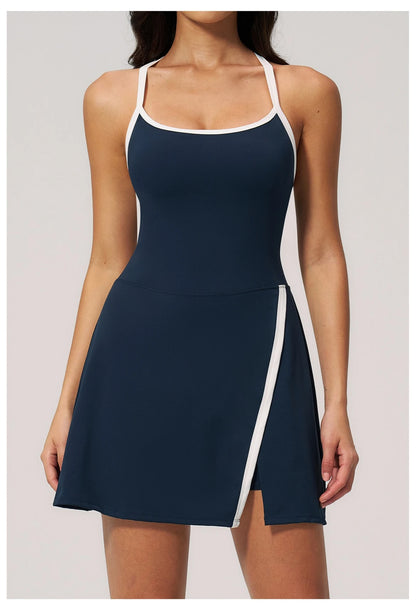 Custom LOGO women's nude yoga dress hollow breathable slim fitness sports quick-drying short skirt