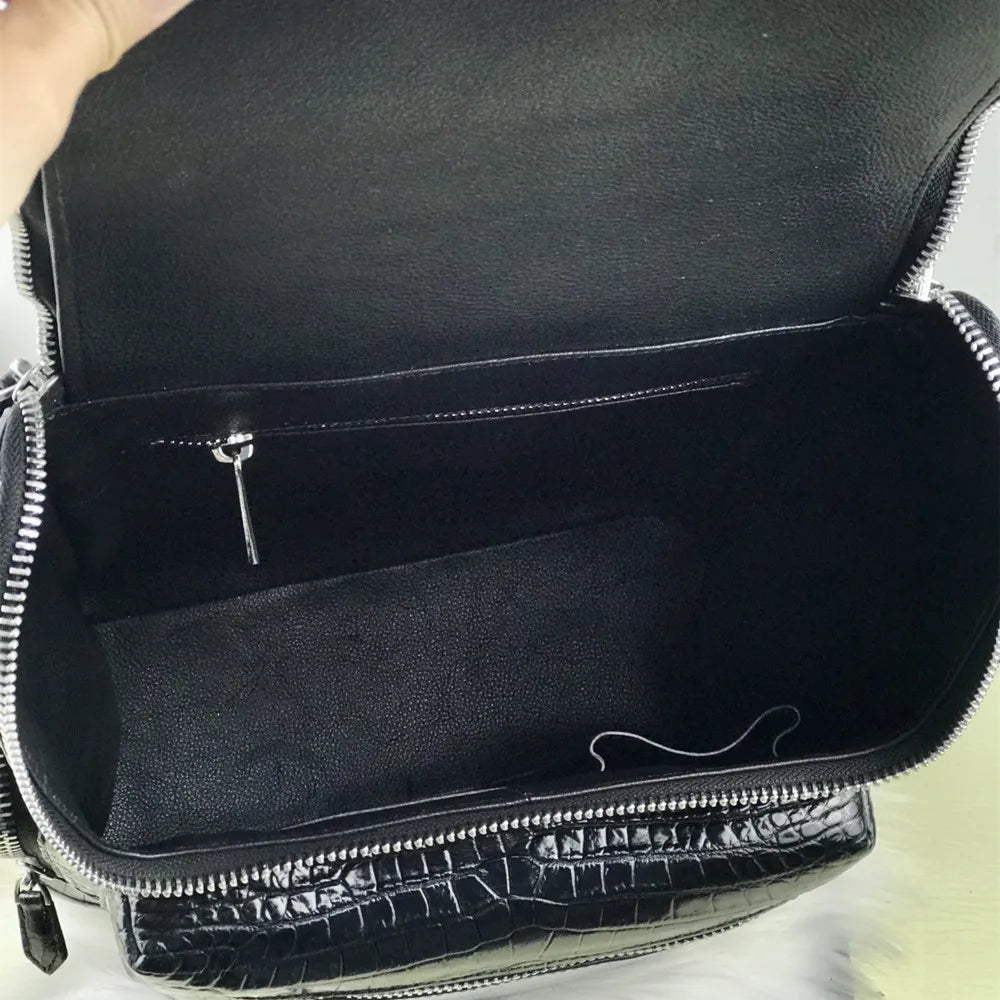 New authentic crocodile belly leather laptop backpack real crocodile leather men's travel bag large-capacity handbag