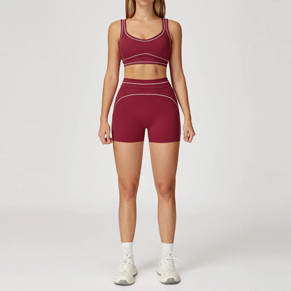 Hearuisavy Summer Yoga Set 2Pcs Women High Support Push Up Sports Top Butt-Lifting Fitness Pants Outdoor Cycling Sports Bra Suit