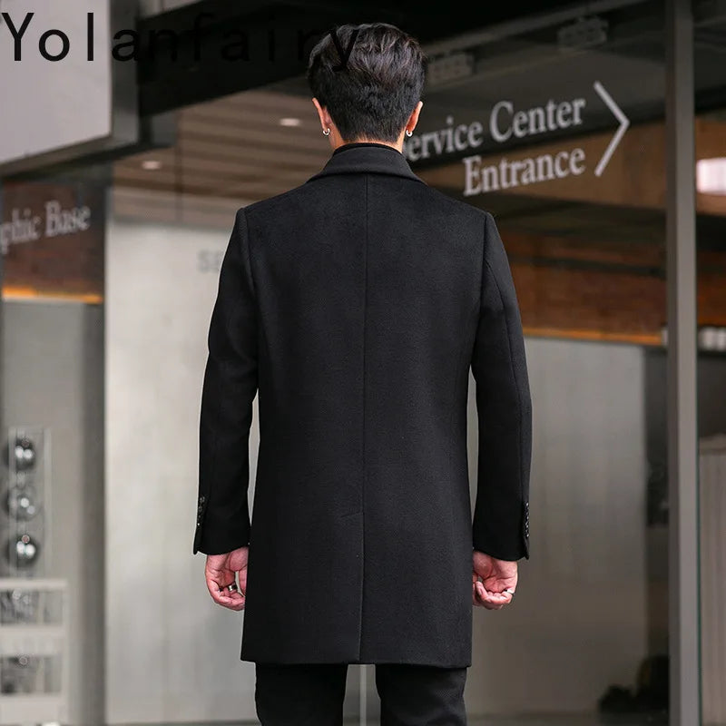 YOLANFAIRY 2025 Autumn Genuine Sheepskin Patchwork Wool Coat Man Clothing Men's Mid-length Suit Windbreaker Trendy Woolen Jacket