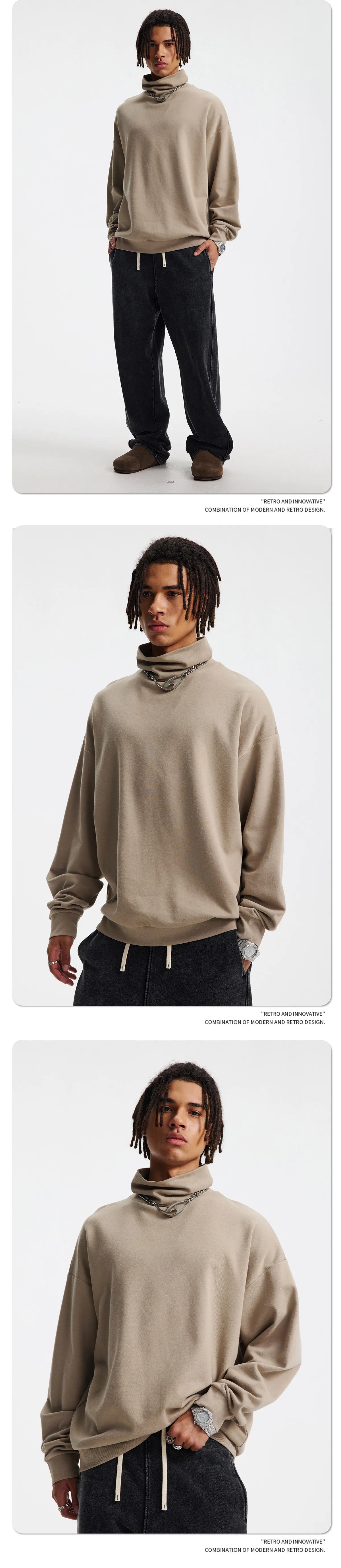 Custom LOGO Men's 305G Spring  Autumn New Cotton Polyester Turtleneck Casual Warm  High Elastic Couple Long Sleeve T-Shirt