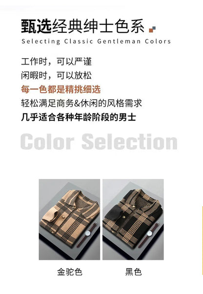 100% Merino Wool Men's Lapel Collar Knit Cardigan Coat 2025 Spring/ Autumn New POLO Neck Grid Suit Shirt Cashmere Jacket Sweater