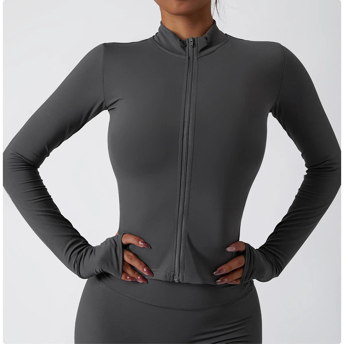 Yoga Shirts For Women Zipper Long Sleeve Fitness Jacket Running Gym Clothes Workout Dry Fit Breathable High Elastic Sports Top