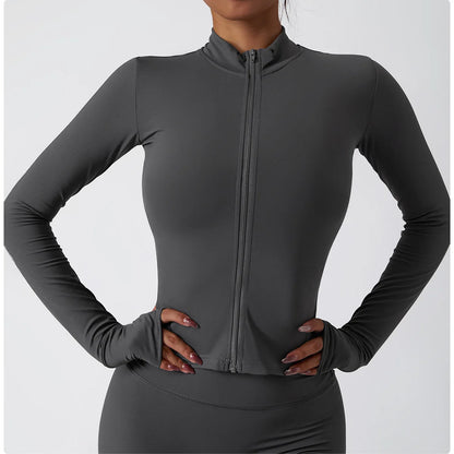 Yoga Shirts For Women Zipper Long Sleeve Fitness Jacket Running Gym Clothes Workout Dry Fit Breathable High Elastic Sports Top