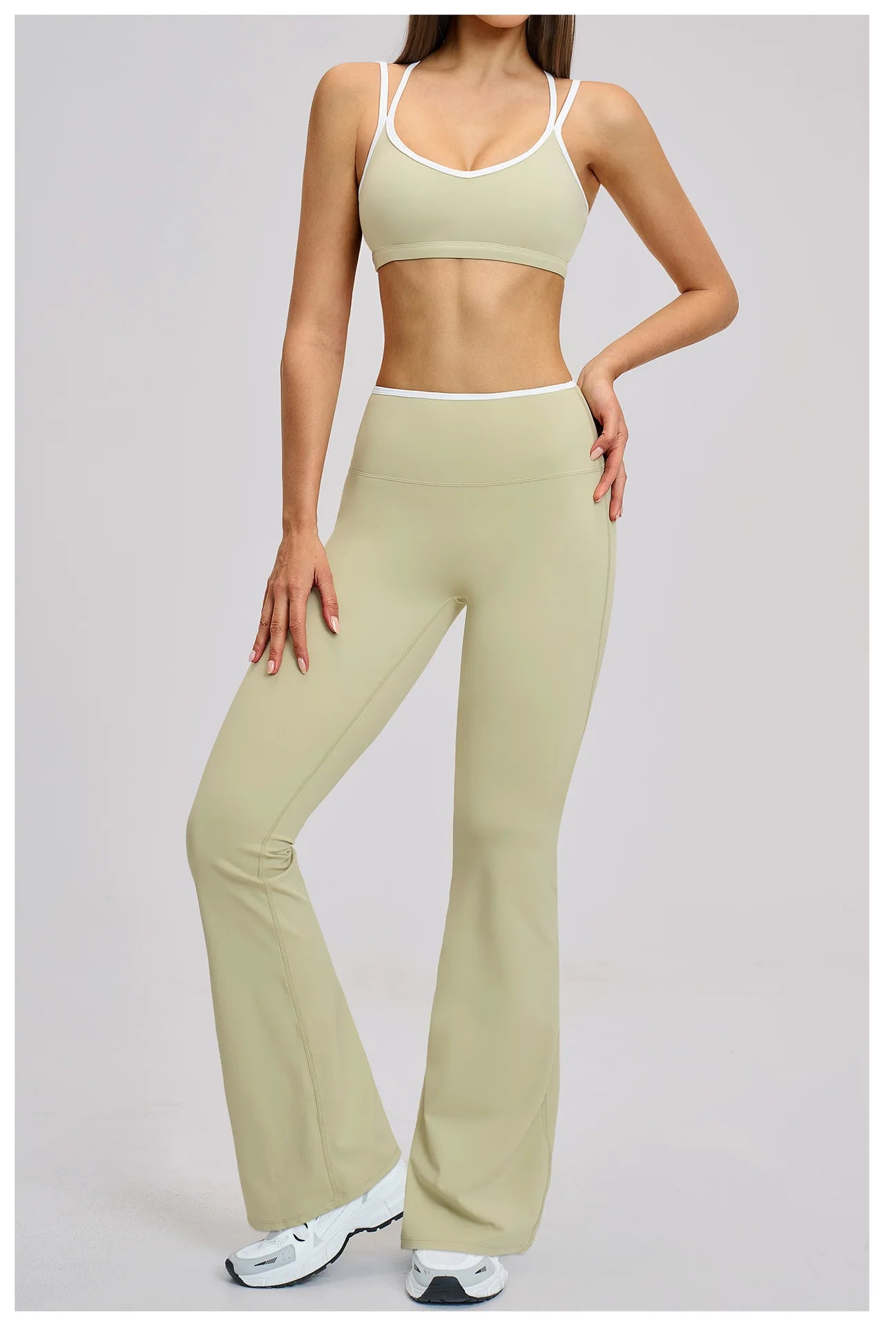 2PCS Workout Clothes Wide Leg Pant Yoga Suits Solid Color Bra Sports Set Gym Tracksuits Female Quick Dry Fitness Suit Sports Set