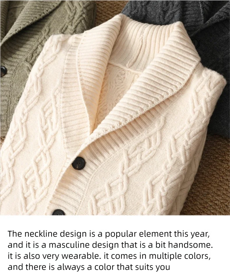 2025 Autumn Winter New Five Needle Thick 100% Merino Wool Sweater Men's Lapel Knit Cardigan Business Casual Warm Shirt Menswear