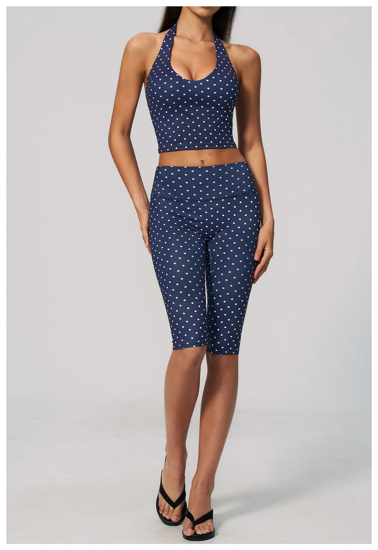 Custom LOGO women's new yoga clothes polka dot printing deep V high elastic three-dimensional fitness two-piece set