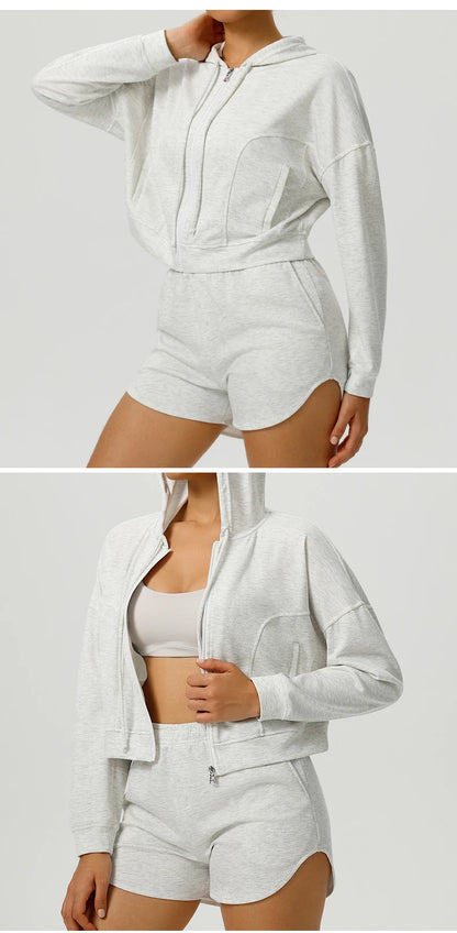 Autumn Loose Yoga Long Sleeved Hoodie Women's Hooded Sports Jacket Running Yoga Jacket Long Sleeved Jacket