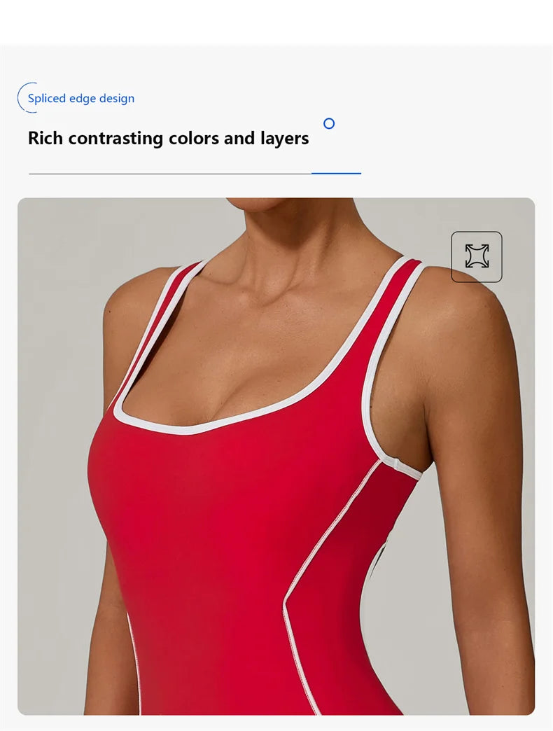 TRY TO BN Yoga Jumpsuit Sports Hollow Back Breathable Contrasting Color Bodysuit Fitness One Piece Set Running Gym Woman Clothes