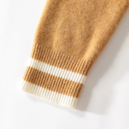 100% Merino Wool Color-Blocked Double Pocket Knit Cardigan Cashmere Soft Long Sleeves Basic Comfortable Men's  Clothing Top