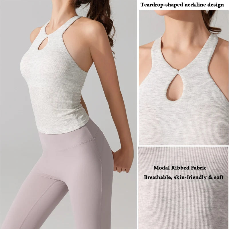 VITALINOVO Women's Tank Top High Neck Ribbed Raceback Going Out Basic Tops with Built-in Bra Summer Sleeveless Yoga Slim Fitted