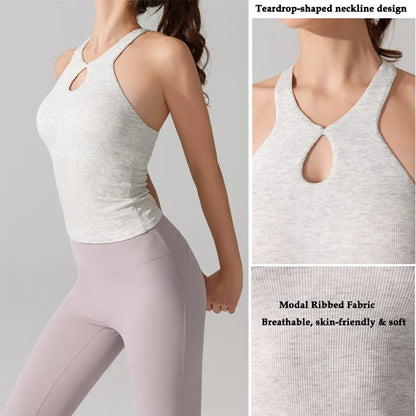 VITALINOVO Women's Tank Top High Neck Ribbed Raceback Going Out Basic Tops with Built-in Bra Summer Sleeveless Yoga Slim Fitted