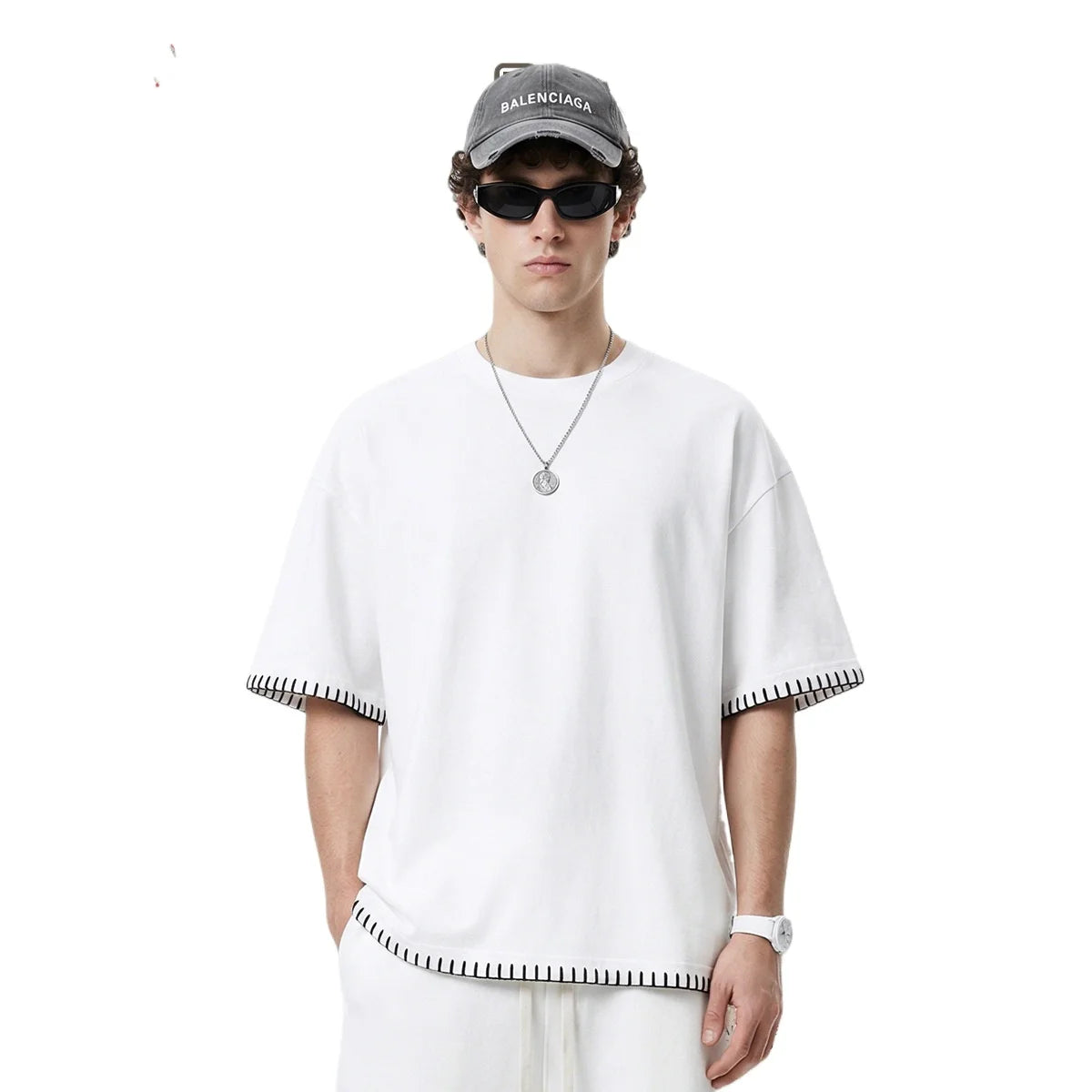 Custom LOGO Men's 240G Cotton Polyester American Cool Short Width Boxyfit Loose Short Sleeve T-Shirt Casual Top