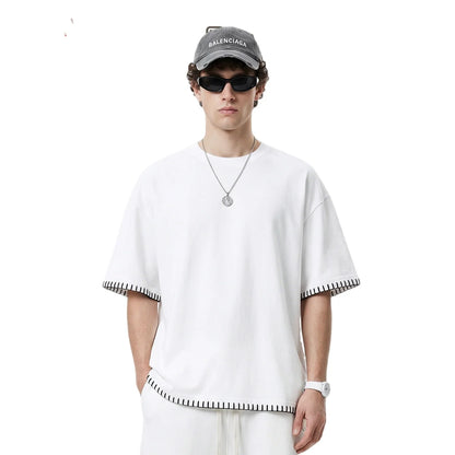 Custom LOGO Men's 240G Cotton Polyester American Cool Short Width Boxyfit Loose Short Sleeve T-Shirt Casual Top