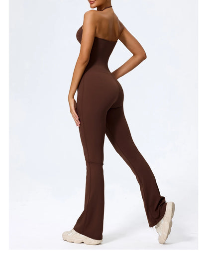 New Summer Women Sleeveless Hang Neck Jumpsuit Backless Flared Activewear Female Yoga Clothes Sport Outfit For Woman Overalls