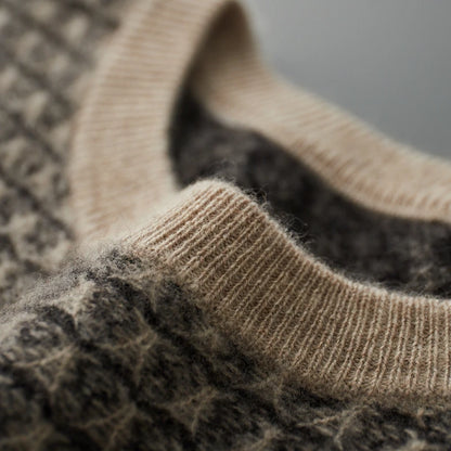 Men's Jacquard Striped 100% Pure Cashmere Pullover Sweater Autumn and Winter Thick base Sweater Casual Warm Clothing Men's Tops