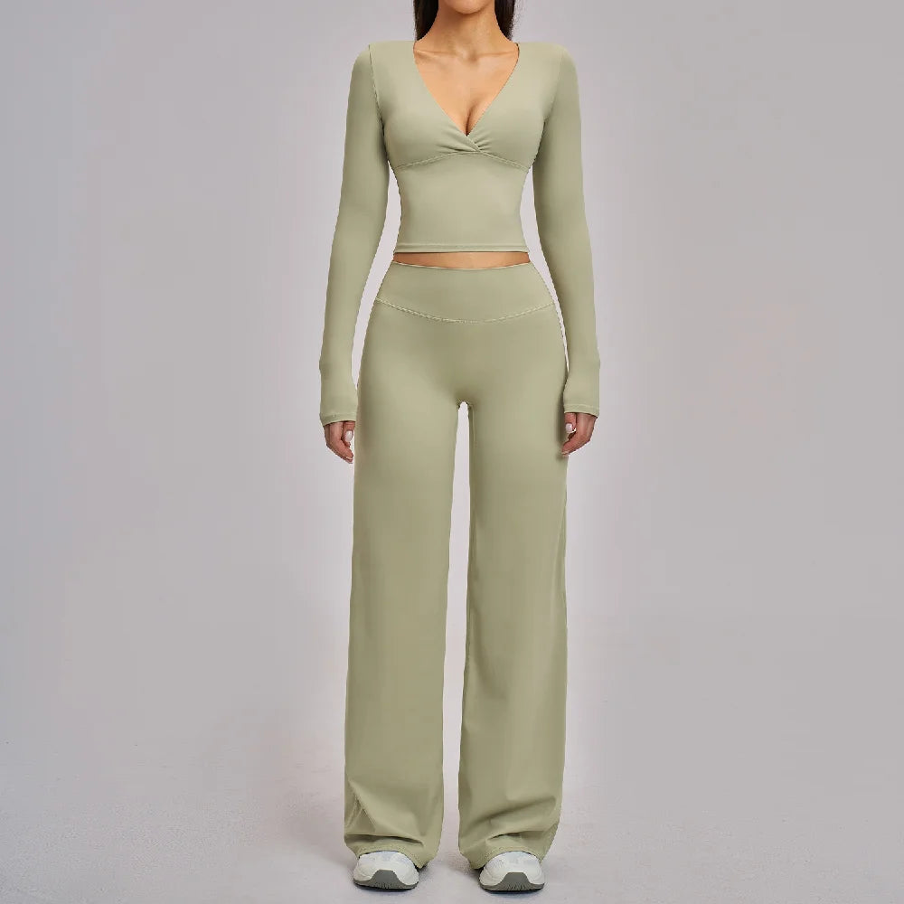 2PCS Yoga Set Women Tracksuits Workout Outfits Sportswear Gym Clothing Female Fitness Long Sleeve High Waist Leggings Yoga Suit