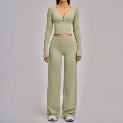 2PCS Yoga Set Women Tracksuits Workout Outfits Sportswear Gym Clothing Female Fitness Long Sleeve High Waist Leggings Yoga Suit